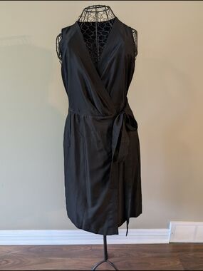 Women's Black True Wrap Dress with Side Tie